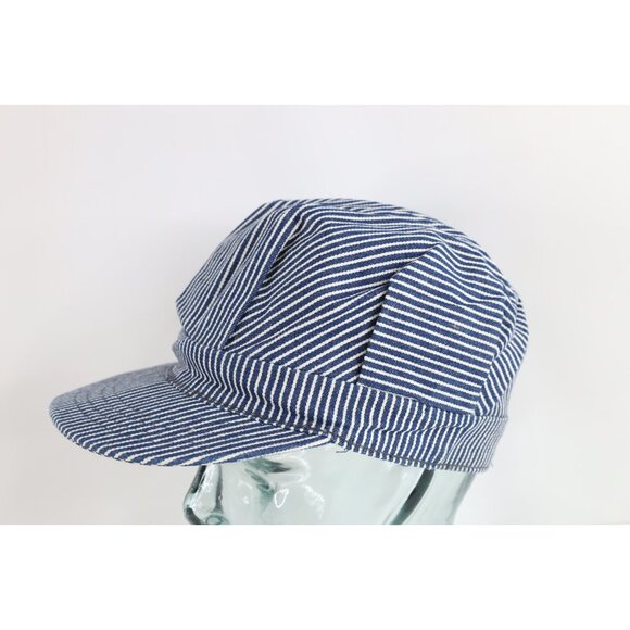 Vintage 70s 80s Streetwear Faded Hickory Striped Train Conductor Hat Cap M/L USA - Picture 2 of 8